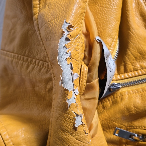 Zara Basic Outerware Women's Yellow Mustard Faux Leather Motorcyc Jacket Size XS - Picture 9 of 15